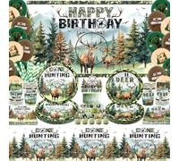Fournitures de fête camouflage pour 20 invités, y compris toile de fond « Happy Birthday », assiette, serviettes, décoration de gâteau, ballons, nappe, pailles, pour camping, chasse, décorations de