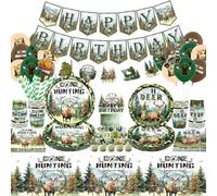 Fournitures de fête camouflage pour 20 invités, y compris une bannière « Happy Birthday », une assiette, des serviettes, une décoration de gâteau, des ballons, une nappe, des pailles, pour le camping