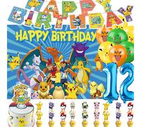 Fournitures de fête d'anniversaire à thème Pokemon, arrière-plan de ballons Pikachu, décoration de Cupcake, bannière, accessoire Photo pour réception-cadeau pour bébé et enfant B-1SET-2
