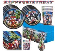 Fournitures de fête d'anniversaire Avengers y compris les décorations de fête Marvel et les fournitures de fête Marvel pour 16 invités pour votre fête d'anniversaire sur le thème des Avengers avec