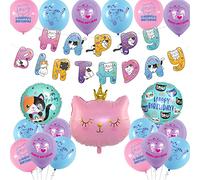 Fournitures de Fête d'Anniversaire Chat Bannière Joyeux Anniversaire Chat, Ballon Couronne, Deco Anniversaire Décorations Latex Ballons Compagnie d'Anniversaire Déco 22pcs