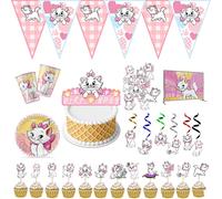 Fournitures de fête d'anniversaire jetables pour fille, chat Marie rose, ballon en aluminium, tasse, assiette, réception-cadeau pour bébé, décoration Disney les AristoCats Water label 6pcs K