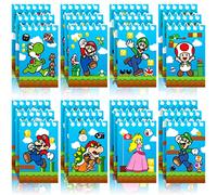 Fournitures de fête d'anniversaire Mario, 24 mini blocs-notes pour la fête d'anniversaire Mario, garnitures pour sacs cadeaux, récompenses pour la es enfants, 8 types