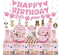 Fournitures de fête d'anniversaire pour chien, 20 invités, y compris assiettes, serviettes, gobelets, nappes, bannières, guirlandes et figurine de gâteau pour la décoration de fête de chien