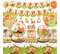 Fournitures de fête d'anniversaire renard, comprend des bannières, des assiettes, des décorations de cupcakes, des serviettes, des tasses, des nappes, pour fille et garçon, décorations de fête