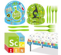 Fournitures de fête d'anniversaire scientifique - Expériences chimiques physiques - Décorations de fête à thème comprenant nappe, assiettes en papier, serviettes et vaisselle pour garçons et filles