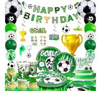 Fournitures de Fête de Football - 181pcs Kit Décoration & Vaisselle Foot - Assiette, Tasses, Nappe, Bannière, Ballons et Plus