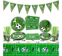 Fournitures de fête de football - Comprend un drapeau, des assiettes, des serviettes, des tasses pour les décorations d'anniversaire des garçons, pour 20 invités (A)