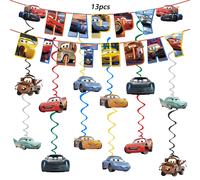 Fournitures de fête Disney McQueen, bannière d'anniversaire, spirales suspendues pour décorations de fête McQueen, décor de fête d'anniversaire McQueen, 7/13 pièces 13pcs