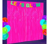 Fournitures de fête phosphorescentes, 2 Pcs Fuchsia Glow Party Fringe Curtains Metallic Tinsel Foil as a Grand Entrance for Neon Party Decorations, 3.3 x 6.6 ft