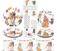 Fournitures de fête pour chat, vaisselle de fête pour chat - Assiettes à dessert, assiettes, tasses, serviettes, nappes, pailles pour chaton, filles, décorations d'anniversaire, fournitures de fête