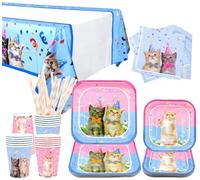 Fournitures de fête pour chat - Vaisselle de fête pour chat - Assiettes à desserts, assiettes, tasses, serviettes, nappes, pailles pour chaton, filles, décorations d'anniversaire, fournitures de fête