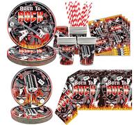 Fournitures de fête Rock and Roll, y compris assiette, serviettes, nappe, pailles, pour décorations de fête sur le thème de la musique rock pour 20 invités