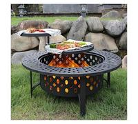 Fournitures de jardin d'extérieur pour brasero à bois avec couvercle, housse imperméable, grille de barbecue, table ronde en métal, 2 grilles, chauffage extérieur de 91,4 cm