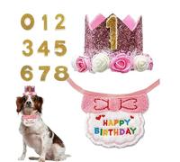 Fournitures pour fête d'anniversaire de chien - Ensemble de collier bavoir et chapeau avec chiffre réglable | Accessoires de fête d'anniversaire pour chien - Pour photos d'adoption d'animaux, petit an