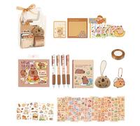 Fournitures scolaires de dessin animé, y compris petit carnet de notes, stylo à bille, papier note, porte-clés, marque-pages, autocollants, règle, trousse à crayons