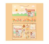 Fournitures Scolaires Kawaii - Ensemble de Papeterie Mignon, Cahier, Pince en Métal, Stylos à Bille Rétractables 8 en 1, Signets, Ruban Washi et Autocollant - Cadeau de Festival,Orange