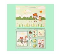 Fournitures Scolaires Kawaii - Ensemble de Papeterie Mignon, Cahier, Pince en Métal, Stylos à Bille Rétractables 8 en 1, Signets, Ruban Washi et Autocollant - Cadeau de Festival,Vert