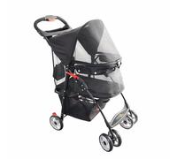 FOURPAW Poussette à fenêtre complète pour animaux domestiques avec boucle, 4 roues pour chats et chiens, avec panier de rangement, porte-gobelet, poussette de voyage pour chiot/chat.