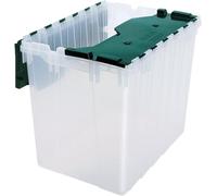 Fourre-tout empilable en plastique Akro-Mils 66497 18 gallons avec couvercle à charnière, 21 pouces de long x 15 pouces de large x 17 pouces de haut, transparent/vert