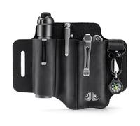 Fourreau en Cuir pour Organiseur EDC Crazy Horse, Passant de Ceinture, Porte-Outil Multifonction avec Porte-clé, Porte-Stylo, Porte-Lampe de Poche, Sac EDC (Noir)