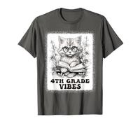 Fourth Grade Vibes - Chat de 4e année lisant le 1er jour d'école T-Shirt