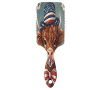 Fourth Of July Peigne de massage à cheveux de vache des Highlands, brosse démêlante pour cheveux, brosse à cheveux saine, brosse sèche et humide