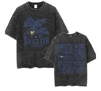 Fourth Wing Collège De Guerre Basgiath | T-Shirt Cavalier De Dragon Vintage Délavé Coton Oversize pour Fans Booktok-2||s