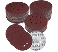 Fousenuk 100 pièces Disque Abrasif ø125mm, 8 Trous Disque Poncage, Papier à Poncer, 40/80/120/180/320/400/600/800/1500/2000 Grit Postuler Disque a Poncer, Abrasif Idéal pour Poncer/Polir/Dérouiller