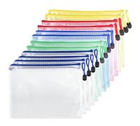 Fousenuk 12 Pcs Pochette Document Zippée A3, PVC Transparentes Document Dossier, Étanche Sac Plastique Zip, Pochette à Fermeture, Mesh Zipper Pouch pour Voyage, Fournitures, Bureau, 5 Couleurs