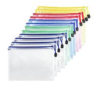 Fousenuk 12 Pcs Pochette Document Zippée A4, PVC Transparentes Document Dossier, Étanche Sac Plastique Zip, Pochette à Fermeture, Mesh Zipper Pouch pour Voyage, Fournitures, Bureau, 5 Couleurs