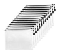 Fousenuk 12 Pcs Pochette Document Zippée A4, PVC Transparentes Document Dossier, Étanche Sac Plastique Zip, Pochette à Fermeture, Mesh Zipper Pouch pour Voyage, Fournitures, Bureau, noir