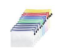 Fousenuk 12 Pcs Pochette Document Zippée A5, PVC Transparentes Document Dossier, Étanche Sac Plastique Zip, Pochette à Fermeture, Mesh Zipper Pouch pour Voyage, Fournitures, Bureau, 5 Couleurs
