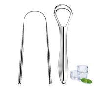 Fousenuk 2 pièces Gratte Langue, Nettoyeur de Langue en 304 Acier Inoxydable Grattoir a Langue pour Nettoyage de Bouche, Gratte-langue pour Haleine Fraîche, Brosses à Langue pour Adultes et Enfants
