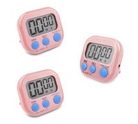 Fousenuk 3 Pièces Minuteur de Cuisine Magnétique Rose, Chronometre avec Grand Écran LCD, Chronomètre et Alarme Digital, Timer Enfant, Compte à Rebours pour Kitchen Cuisson Douche Sport