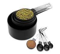 Fousenuk 8 pièces Tasses et Cuillères à Mesurer, Lot de Cuillere à Mesurer Inclure 4 Cuillère Doseuse et 4 Tasses de Mesure, Cuilleres Doseuses pour Mesurer Solides et Liquides
