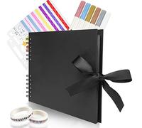 Fousenuk Album Photo Noir, Album Photo Scrapbooking 80 Pages Album Photos 29×21.5cm avec Marqueurs Stylos Pochoirs Autocollants, Livre Photo pour Anniversaire, Remise de Diplôme, Saint-Valentin