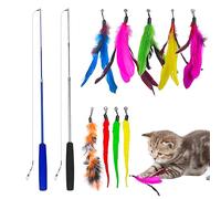 Fousenuk Jouet pour Chat, Paquet de 12 Jeux Chat Interieur Interactif, Canne a Peche, Plumeau Jouets, Poteau de Mesure 31cm et Peut Être Étendu à 83cm, la Corde de Mesure 54cm, Jouer Plume