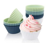Fousenuk Lot de 24 Moule Muffins Silicone, Réutilisables Moules à Cupcakes et Muffins, Anti-Adhésif Caissettes Muffins, Tasses de Cuisson en Silicone pour Pâtisseries, Gâteau, Puddings (4 Couleurs)