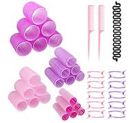 Fousenuk Lot de 47 Bigoudis Cheveux Court, Gros Auto-Adhésifs Rouleaux Cheveux, Hair Rollers Sans Chaleur, Pinces Bec de Canard, DIY Curling Tool pour Salon Coiffure Frisée (45mm, 36mm, 25mm, 18mm)