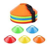 Fousenuk Lot de 50 Plots de Marquage pour Football Cône, 5 Couleurs Plots Sport avec Sac en Filet, Sangle à Boucle Fixe, Disques d'Entraînement, Cones de Sport pour Délimitation Entraînement Football
