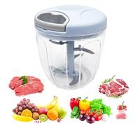Fousenuk Mini Hachoir Manuel Cuisine 900 ml Avec Cordon de Tirage, Mixeur 5 Lames en Acier Inoxydable, Coupe Oignon, Hacheur Legume, Eminceur (Bleu)
