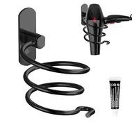 Fousenuk Porte Sèche Cheveux Forme de Spirale, Support Sèche Cheveux et de Lisseur Mural en Aluminium Fixation sans Perçage, Support de Câble pour Cuisine Salle de Bain Accessoires de Salle de Bain