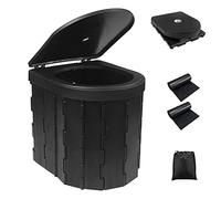 Fousenuk Toilette Portable Noir, WC Camping Pliables avec 2 Rouleaux Sacs deToilette Biodégradables, Seau Hygiénique pour Camping Charge Max 150 kg pour Pêche, Randonnée, Rmbouteillages