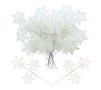 FOUSUKA Lot de 20 pics et pulvérisateurs artificiels en forme de flocon de neige à paillettes pour sapin de Noël, décoration d'intérieur, fête (blanc)