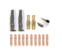 FOUTP 14pcs Poste a Souder Mig sans Gaz Embouts de Contact de Buse de Soudage 15AK MIG/MAG Support de Connecteur de Gaz M6 0,6 0,8 1,0mm, Support Tube de Contact, Consommables de Chalumeau