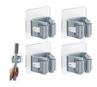 FOUTP 4 Pièces Porte-Balai Mural Auto-adhésif Porte Vadrouille Accroche Balai Mural sans Perçage Pince à Balai Supports de Balai de Vadrouille Gris Accroche Balai pour Porte Salle de Bain Gris