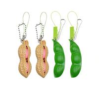 FOUTP 4PCS Squishy Porte-Clef, Écraser Un Porte-clés Presser Un Haricot Squishy SOYA pour Enfants Adluts Jouets de Pois Fidget Toys pour Pendentifs Anxiété Anti Stress Porte e Haricot Cacahuète