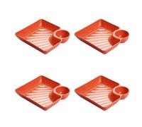 FOUTP Assiette Carrée en Plastique Réutilisable avec Compartiment à Sauce, pour Raviolis, Apéritifs et Fruits (B)