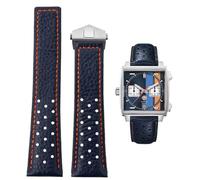 FOUUA Bracelet en Cuir Véritable pour TAG Heuer 22mm Bleu Noir en Remplacement - Compatible avec Carrera Aquarase Monaco